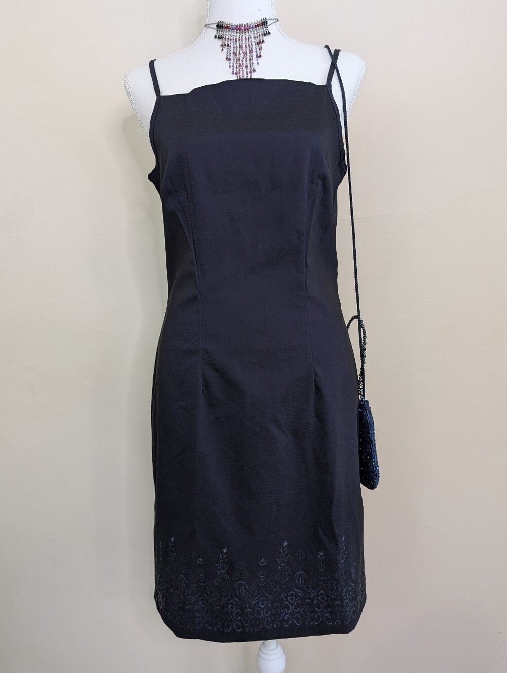 90s Square Neck Dark Purple Dress With Floral Glittery Print